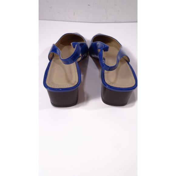 Theory Women's Block Heel Slingback in Patent Leather Sz 37 NIB 355 BLUE - Picture 6 of 9